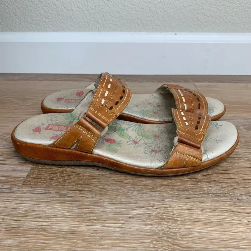 Pikolinos Women’s Brandy Slip On Slides Brown Leather, Size 7.5-8